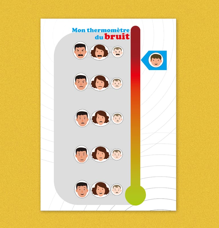 Le thermometre du bruit, un outil gratuit pour aider à l'enfant à comprendre le niveau de bruit généré