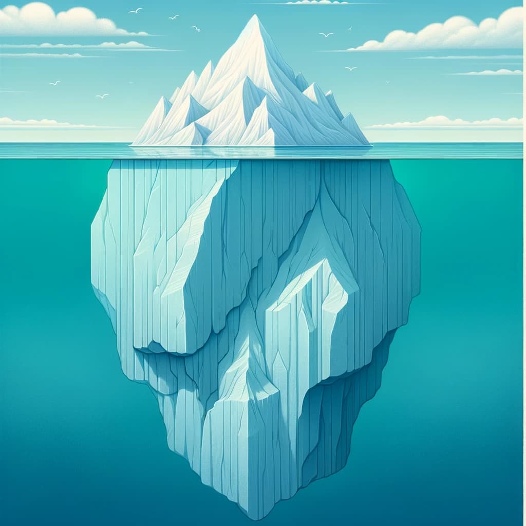 Illustration de l'iceberg du TDAH, avec symptômes visibles et déficits sous-jacents des fonctions exécutives