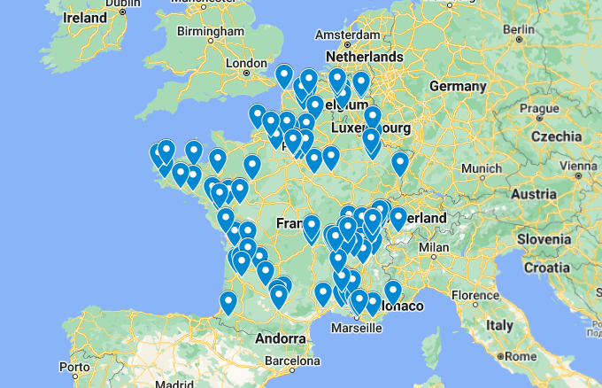 Capture d'écran de la carte des professionnels formés par notre organisme au Programme Barkley