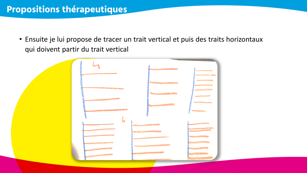 exercice pour tracer un trait vertical et puis des traits horizontaux qui doivent partir du trait vertical