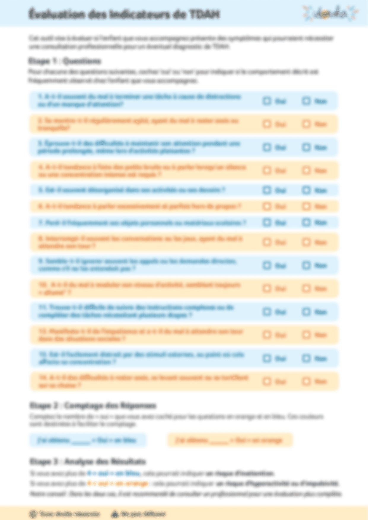 evaluation des indicateurs de TDAH pour le programme Barkley PDF