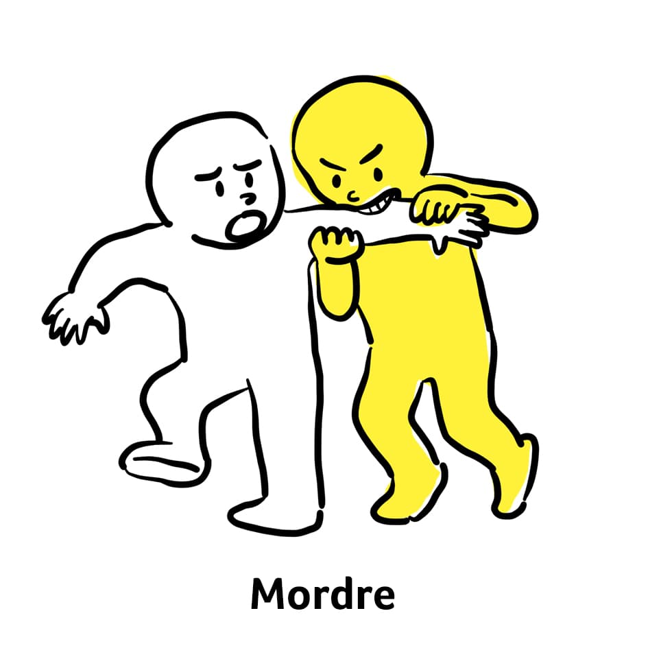 Carte "Mordre" avec un personnage en train de mordre