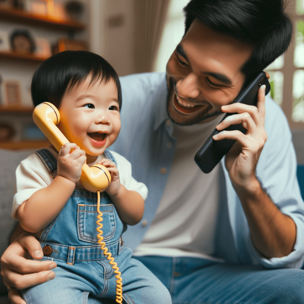 photo d'un bébé qui imite son papa