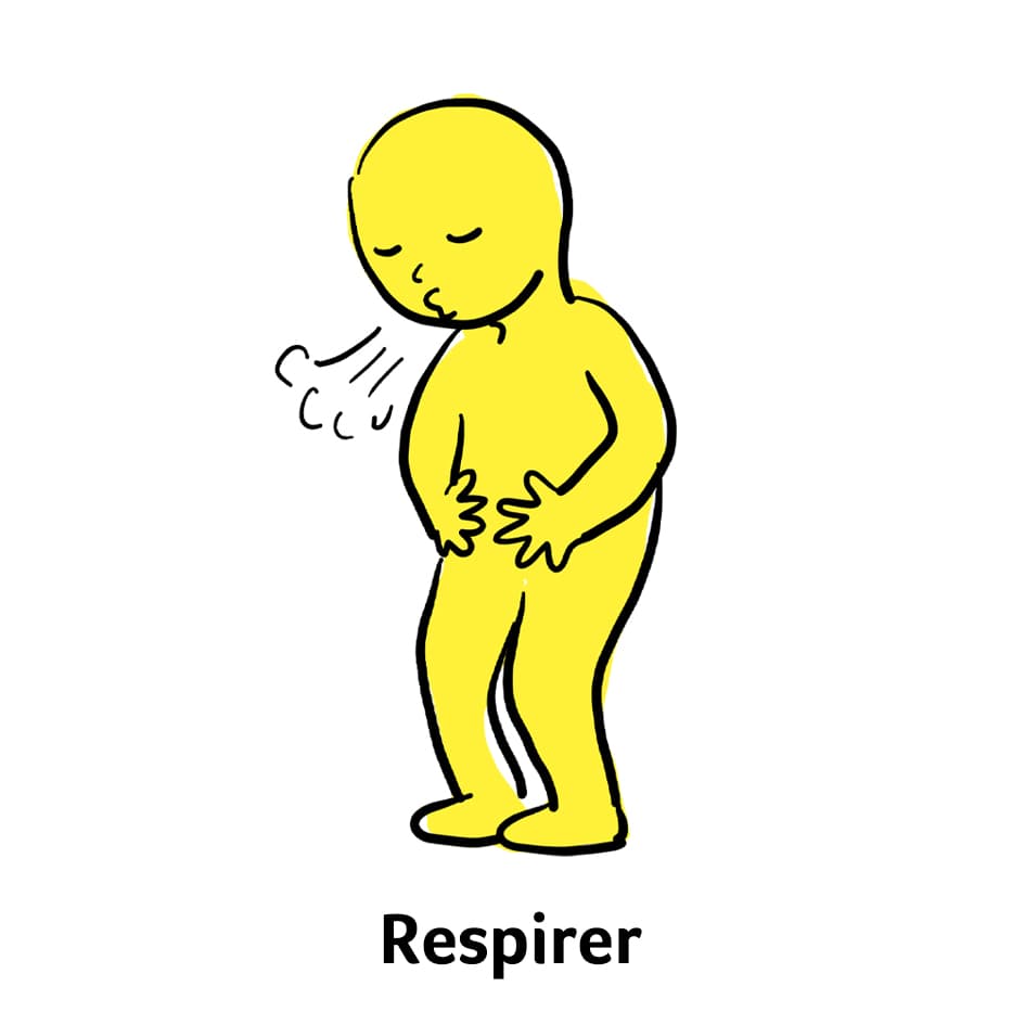 Carte "Respirer" avec un personnage qui souffle profondément